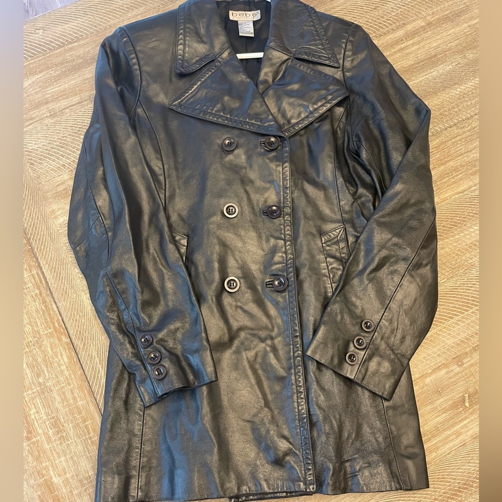Bebe Moda Vintage Leather Jacket Black double breasted 90’s Y2K EUC L